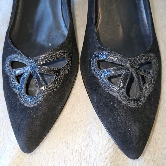 VTG Stuart Weitzman Women Cutout Suede Kitten Heel Pump‎ Heels Size 7.5M Black - Picture 3 of 10